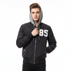 Distortion Jacket Mens M Black 85 Hooded Lined Pockets Coat Varsity Streetwear